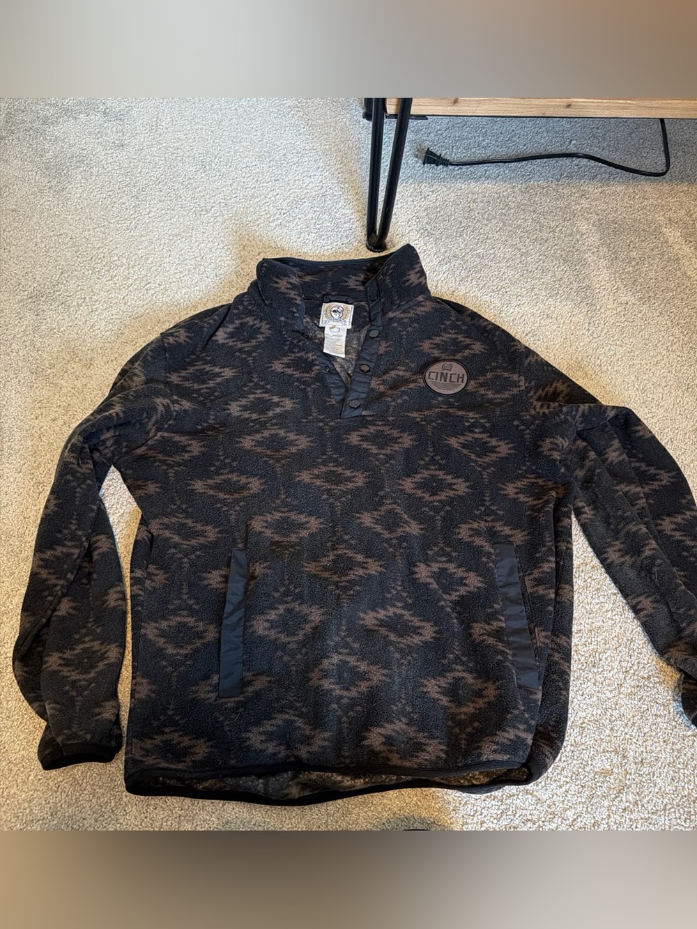 Cinch Black and Brown Patterned Pullover Sweater